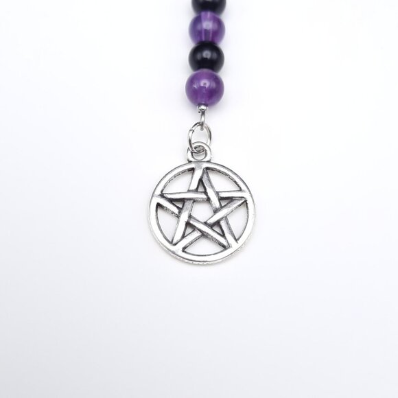 Pentacle Pentagram Wiccan Witch Purple Black Goth Keychain Handmade Accessory - Picture 2 of 7